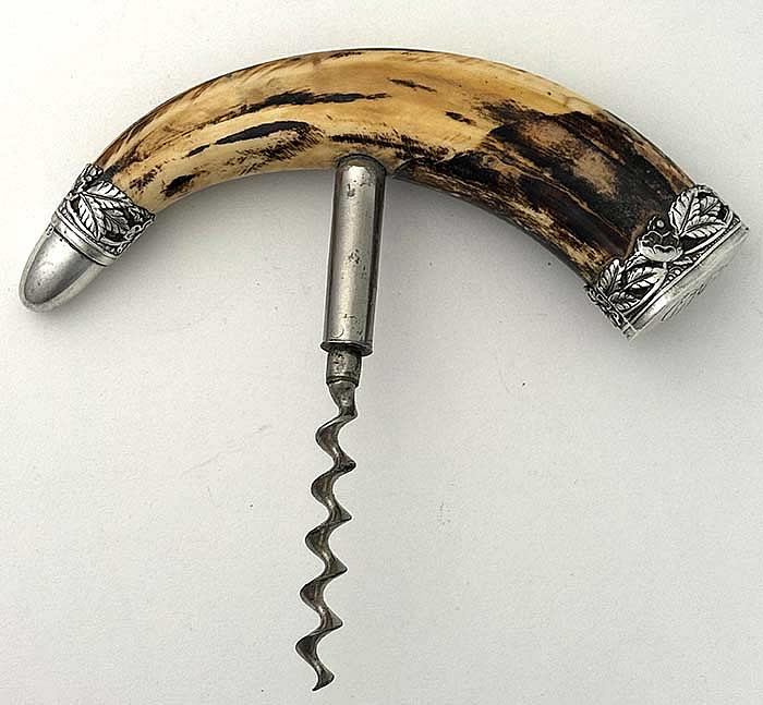 antique silver and horn corkscrew